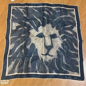 Vintage Designer Anne Klein Robinson and Golluber Navy Blue Silk scarf